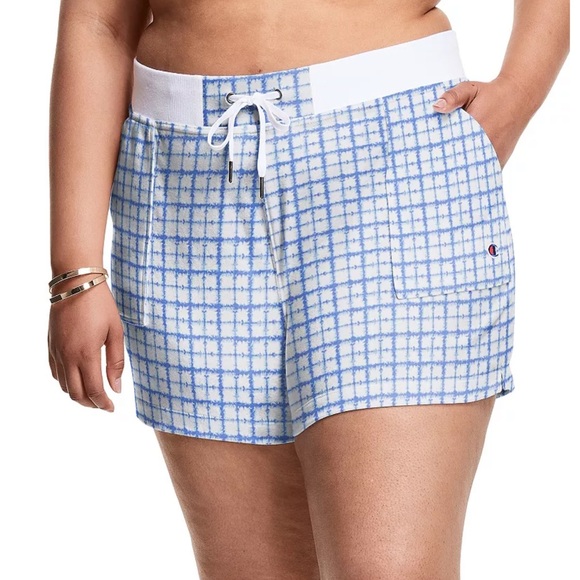Champion Women’s Campus French Terry Shorts Size M Blue White Drawstring Waist - Picture 1 of 8